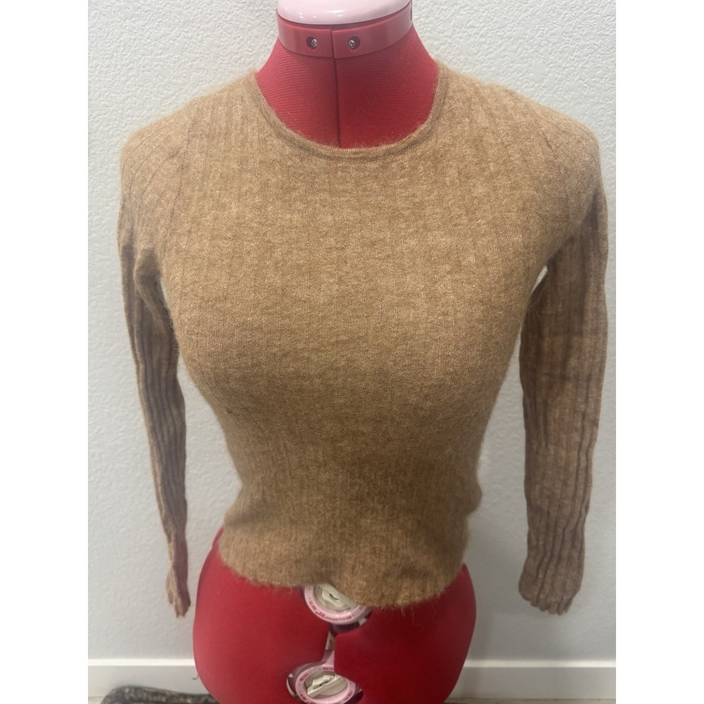 Madewell Ribbed Knit Sweater Cropped Long Sleeve Top Round Neck Basic Casual